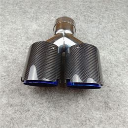 Motorcycle Exhaust System One Piece Double Carbon Fibre Pipe Stainless Steel Muffler Y Model Tailpipe Grilled Blue Glossy Nozzle Car Accesso