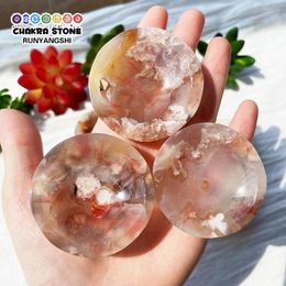 Decorative Figurines 1pc Natural Sakura Flower Agate Bowl Healing Crystal Cherry Blossom Carving Collectible Trinket Tabletop Decoration