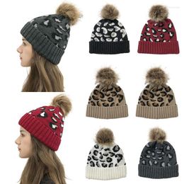 Beanies Beanie/Skull Caps Thick Knitted Hat Stitching Leopard Print Curling Detachable Wool Ball Cap Ladies Warm HatBeanie/Skull Chur22