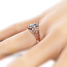 Wedding Rings Rose Gold Ring Crystal Rhinestone Jewelry Bride Party Anillos Christmas Gift Mujer Size 6-10 Women