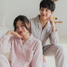 Men's Sleepwear Spring And Autumn Women's Pyjamas Set Cotton Couple's Sports Clothing 2-Piece Gauze Home WearMen's