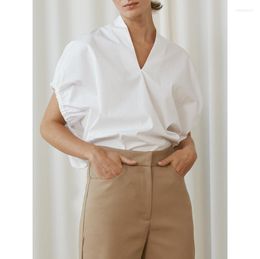 Women's Blouses Women V-Neck Office Wear Blouse Spring Summer Two Colours Elastic Cuffs Puff Sleeve Lady Simple Shirt And Tops