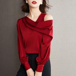 Women's Blouses Women's Shirts Sexy Off Shoulder Irregular Satin Top Women Elegant Spring Streetwear Tops Blusas Mujer De Moda 2023