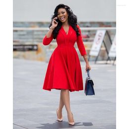 Ethnic Clothing Women's 2023 Fashion African Dress Female Red Elegant Dignified Streetwear Long Sleeve Loose Offic Lady Dresses