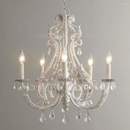 Chandeliers Retro White Crystal Vintage Bedroom Hanging Lights Nordic Home Pink For Living Room Kitchen