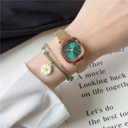 Wristwatches Simple Square Women Watches 2023 Ulzzang Fashion Brand Quaties Ladies Silver Rose Gold Mesh Strap With Bracelet Moun22