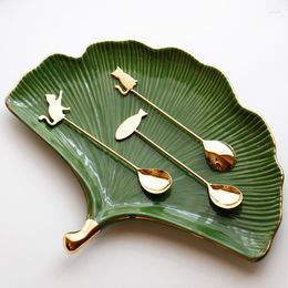 Plates Nordic Apricot Leaf Shape Ceramic Silver Jewellery Storage Tray Afternoon Tea Tableware Creative Home Display Decoration