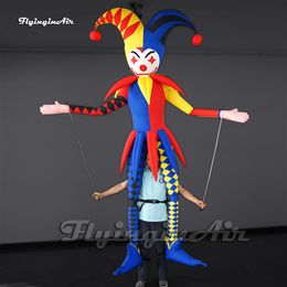 Walking Inflatable Joker Puppet Funny Cartoon Clown Props Parade Performance Blow Up Jester Suit For Carnival Stage Show