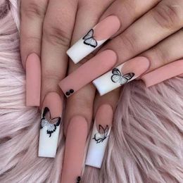 False Nails Colorful Wavy Pink Black Butterfly Crystal Point Leak Love Heart Full Cover Fake Square Nail