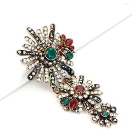 Brooches Sunspicems Vintage Turkish Brooch Pin Full Rhinestone Antique Gold Colour Flower Corsage Ethnic Wedding Jewellery Banquet Gift