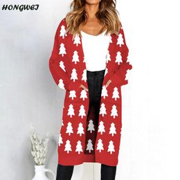 Women's Sweaters Women Coat Oversized Loose Knitted Long Cardigan Ladies 2023 Fashion Print Sweater Outwear Winter Christmas Jumper