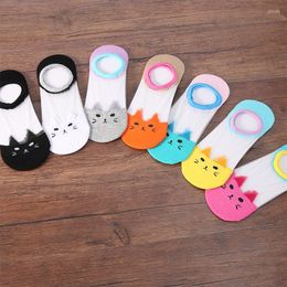 Women Socks Summer Ladies Cotton Cute Kitten Ice Silk Invisible Boat Transparent Shallow Comfortable Lace Breathable