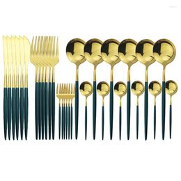 Flatware Sets 30pcs Green Gold Tableware Set Knife Fork Spoon Stainless Steel Dinnerware Kitchen Cutlery Salad Cake