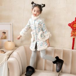 Ethnic Clothing Autumn And Winter Girl's Tang Qipao Dress Thickened Coat Year's Birthday Party Wedding Flower Children's