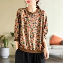 Women's T Shirts Autumn Sweet Floral Printed T-Shirt Loose Pullover Tops Womens Long Sleeved Vintage Mori Girl Cotton Knit Tees Tshirt