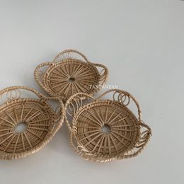 Table Mats Antique Rattan Flower Type Cup Holder Hand Woven Incense Candle Pad Pography Props