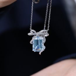 Necklaces European and American style women Fashion Jewellery Girl light blue crystal zircon Diamond Bowknot Pendant Collar Chain Wedding Party Jewellery Gift