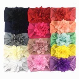 Hair Accessories 1PCS Chiffon Lace Flower Baby Headband Soft Nylon Knit Heaband Cute Bow Elastic Haarband