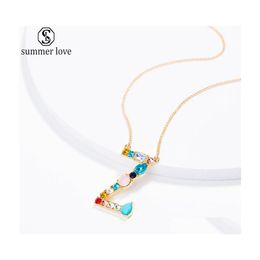 Pendant Necklaces Initial 26 Letter Colorf Rhinestone Charm Gold Necklace Couple Name Friends Lovers Gift Wholesalez Drop Delivery J Dhzxt