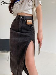 Skirts Streamgirl Maxi Jeans Skirt Women Denim Long Summer 2023 Vintage Side Split Korean