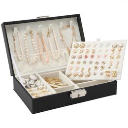 Nail Art Kits Two-Layer Leather Jewelry Box Organizer Earrings Rings Necklace Storage Case With Lock Women Girls Gift