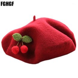 Berets Solid Cute Cherry Beret Women Basque French Artist Wool Stretch Slouch Cap Top Hat Autumn Winter Beanies Hat1