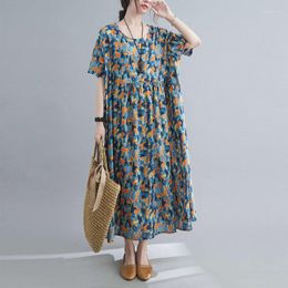 Party Dresses Plus Size Women Dress Vintage Short Sleeve Loose Beach Maxi Long Robe Female Oversize 4XL 5XL 6XL Cotton Linen Boho