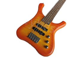 Lvybest Electric Bass Guitar Orange Color 5 Strings Special with Flame Maple Veneer Body length 81cm Provide customized service