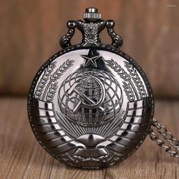 Pocket Watches Full Black Vintage Antique Russia Soviet Sickle Quartz Pendant Clock For Mens Womens Gifts