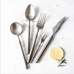 Dinnerware Sets Vintage Stainless Steel Frosted Flatware Knife Fruit Fork Coffee Dessert Spoon Home Kitchen Dinner Cutlery Tableware