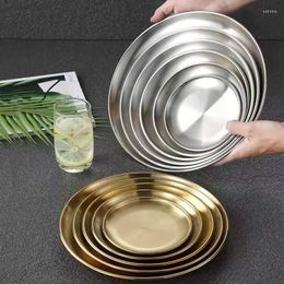 Plates Dinner Gold Dining Plate Serving Dishes Round Cake Tray Western Steak Kitchen Stainless Steel
