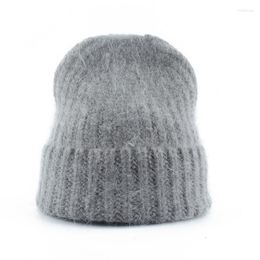 Berets Winter Hat Real Fur Hats For Women Fashion Warm Skullies Beanies Female Knit Bonnet Solid Colour Cover Head Caps