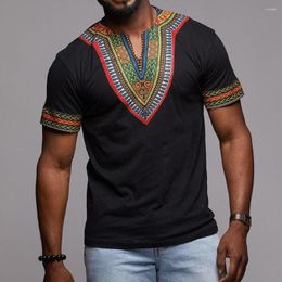 Men's T Shirts Summer Men Simple African T-shirt Straight Short Sleeve Vintage Tee Casual Tops Ethnic Elements Retro Young Fashion Tshirt