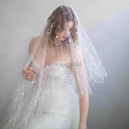 Bridal Veils Romantic Veil Wedding With Pearls Tulle For Bride Without Comb JD2023