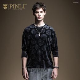 Men's T Shirts PINLI 2023 Spring Round Neck Slim Flannel Rose Casual Warm Long Sleeve T-shirt Wild Tide Brand B201111055