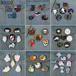 Brooches 2-9Pcs/Set Punk Gothic Collection Enamel Pins Custom Skull Witch Brooch Halloween Badges Fashion Jewellery Gifts For Friends Kids