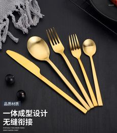 Dinnerware Sets Stainless Steel Cutlery Knife Fork Spoon Titanium 5piece Flatware Set Of Bright Frosted