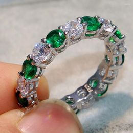 Cluster Rings Brand Fashion Jewellery 925 Sterling Silver Claw Setting White&Green Cubic Zirconia CZ Women Wedding Band Finger Ring Gift