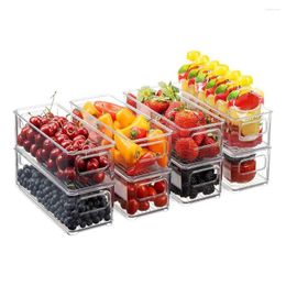 Storage Boxes Kitchen Refrigerator Organiser With Handles Clear Fruit Vegetable Beverage Box Stackable PET Plastic Fresh-keeping