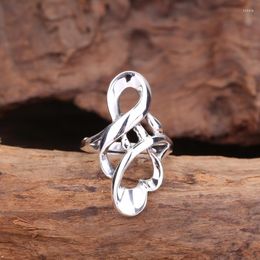 Cluster Rings Real Pure S925 Sterling Silver Ring Men Women Gift Width 30mm Irregular Twist Flower Band 4-5g Adjustable