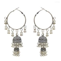 Hoop Earrings Jhumka Jewelry Gold Sliver Small Bells Drop Tassel Women Girls Boho Ethnic Big Round Circle Dangling Earring