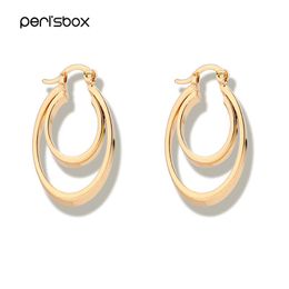 Hoop Earrings Peri'sBox Gold Sliver Color Geometrical Inside Circle Double Oval Hoops Minimalist For Women & Huggie