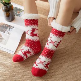 Sports Socks Plus Cotton Thicken Winter Women Sleep Warm Non-Slip Stocking Merry Christmas Deer Girl Gift Cute Xmas Floor Sock 2023