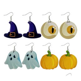 Dangle Chandelier Halloween Leather Earrings For Women Water Drop Pumpkin Ghost Hand Hat Skl Bat Lantern Doublesided Printed Deliv Dhsh0