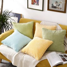 Pillow Coral Fleece Cover 45x45cm Solid Color Striped Corn Lernel Pillowcase With Tassel Ball Funda Cojin