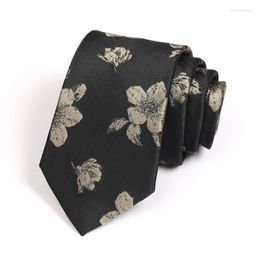 Bow Ties Men's Floral Print Tie Black 7CM For Men High Quality Business Suit Work Necktie Male Fashion Formal Neck With Gift Box