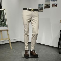 Men's Suits & Blazers Men Long Pants 2023 Spring Summer Businessman Office Wear Wedding Groom Beige Trousers Thin Slim Style Casual Plus Siz