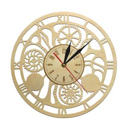 Wall Clocks Farmhouse Country Style Wooden Gear Industrial Clock Vintage Roman Numerals Laser Engraved Rustic Home Decor