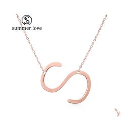 Pendant Necklaces Rose Gold Plated Stainless Steel Necklace Az English Alphabet Initial Capital Letter Fashion Jewellery For Women Dro Dhsf0