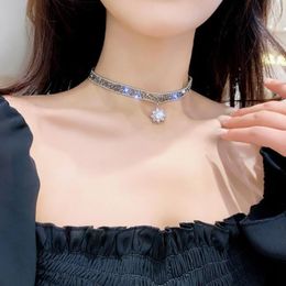 Choker Chokers Crystal Flower Necklace Women Wedding Accessories Silver Colour Chain Punk Gothic Jewellery Collier Femme